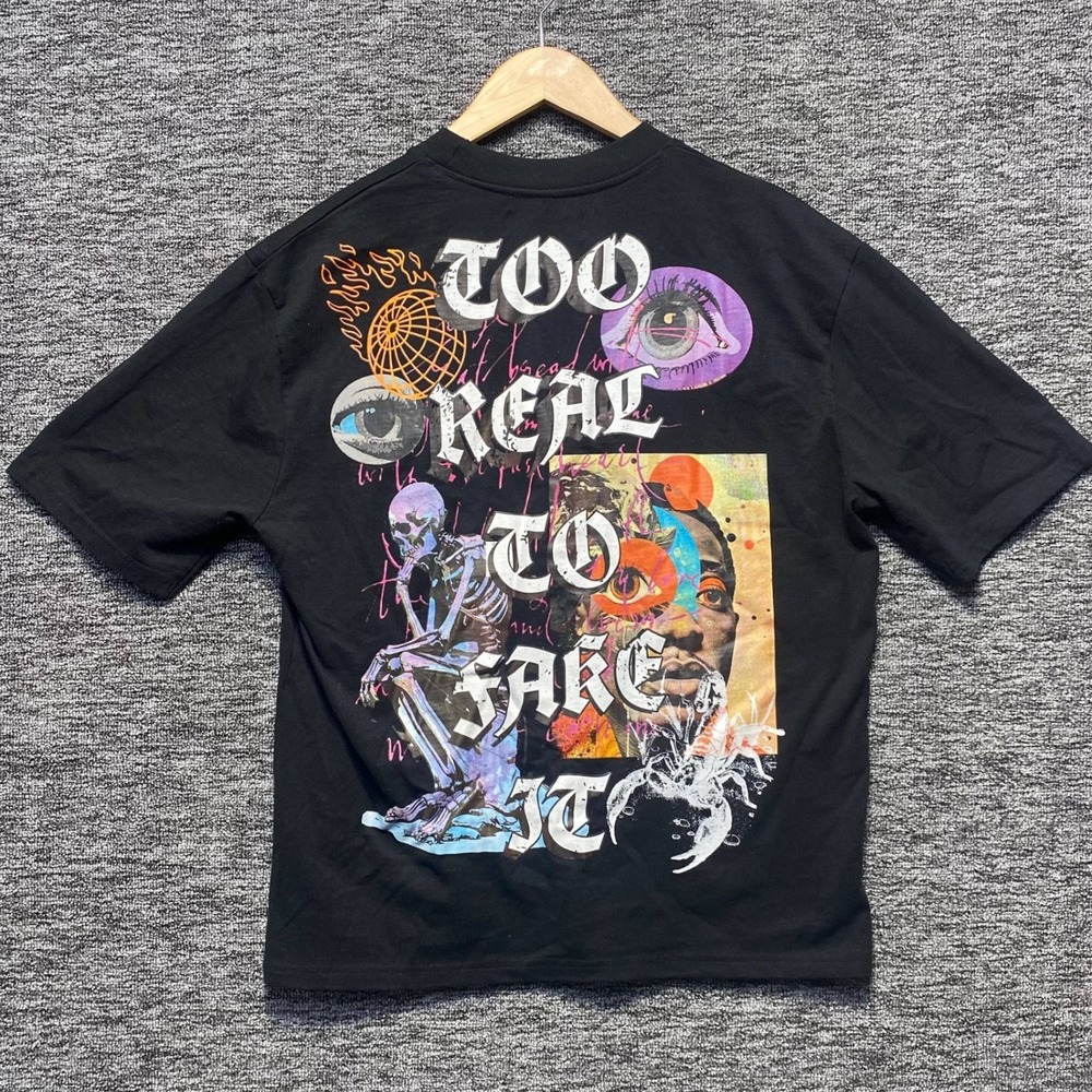 Reason Mens M Shirt Black Graphic Too Real To Fake It Gothic Skeleton Eye Street